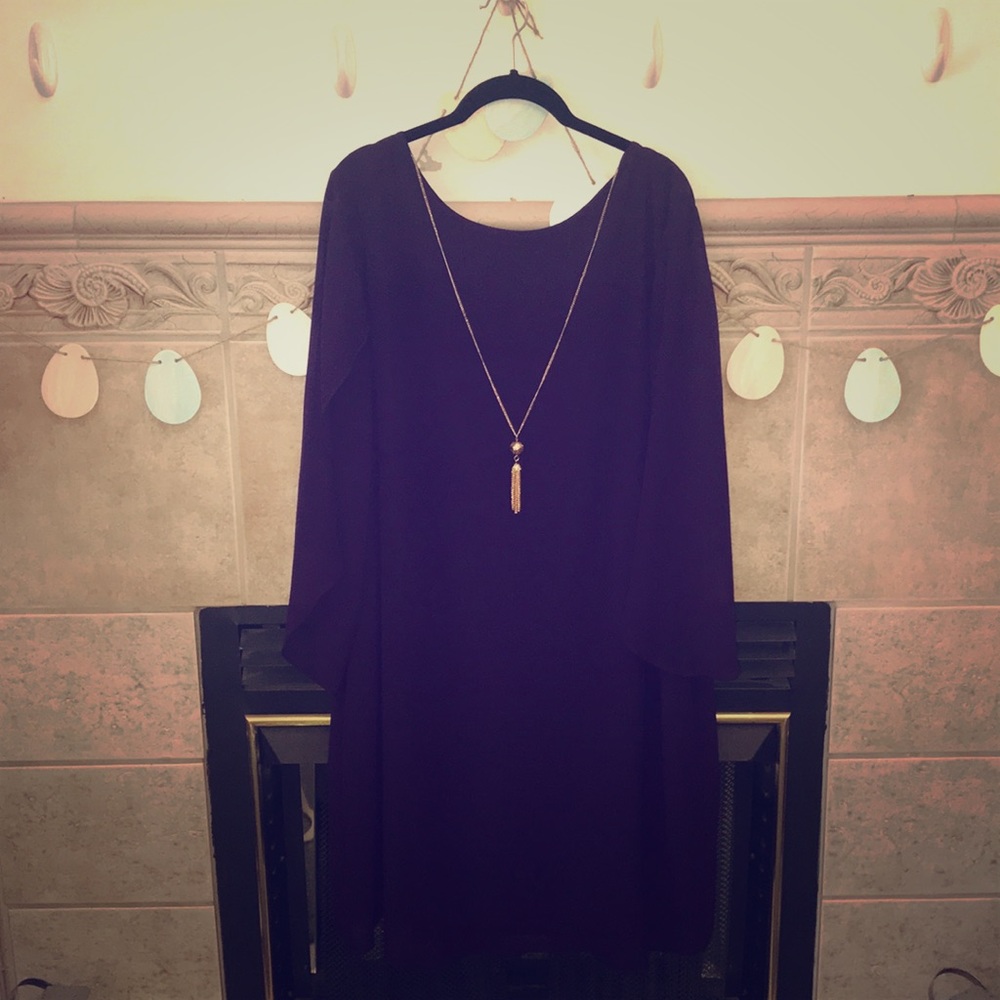 Eggplant dress with attached gold tone necklace